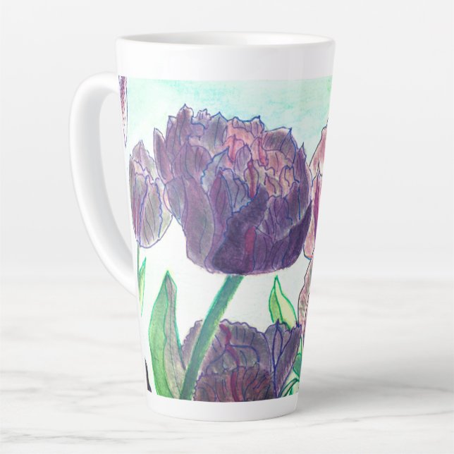 Tasse Latte Tulipes pourpres (Angle gauche)