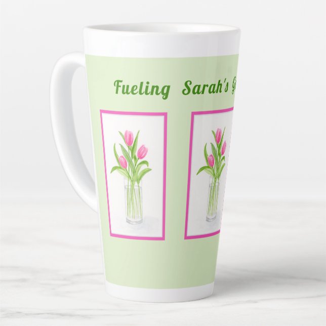 Tasse Latte Tulips in Water Handpainted Watercolor PERSONALIZE (Angle gauche)