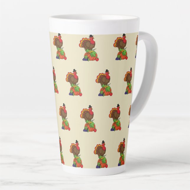 Tasse Latte Turquie mignonne avec moisson Thanksgiving (Angle droit)