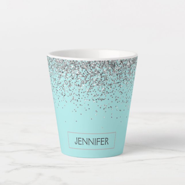 Tasse Latte Turquoise Aqua Blue Silver Parties scintillant Gir (Devant)