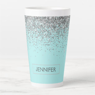Tasse Latte Turquoise Aqua Blue Silver Parties scintillant Gir