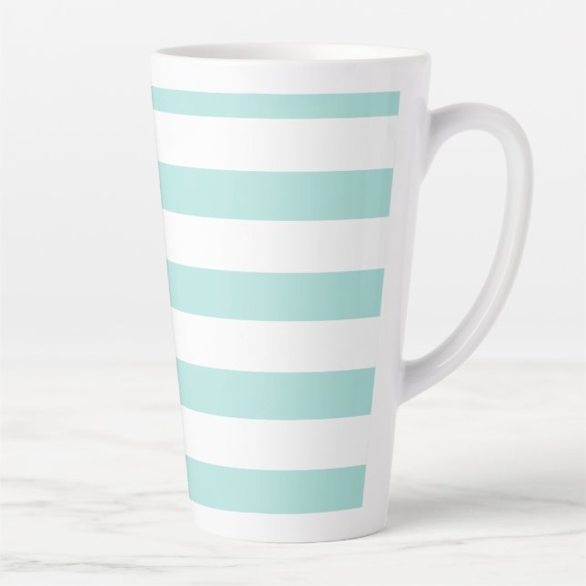 Tasse Latte Turquoise Clair et Blanc Rayé Horizontal Large (Droite)