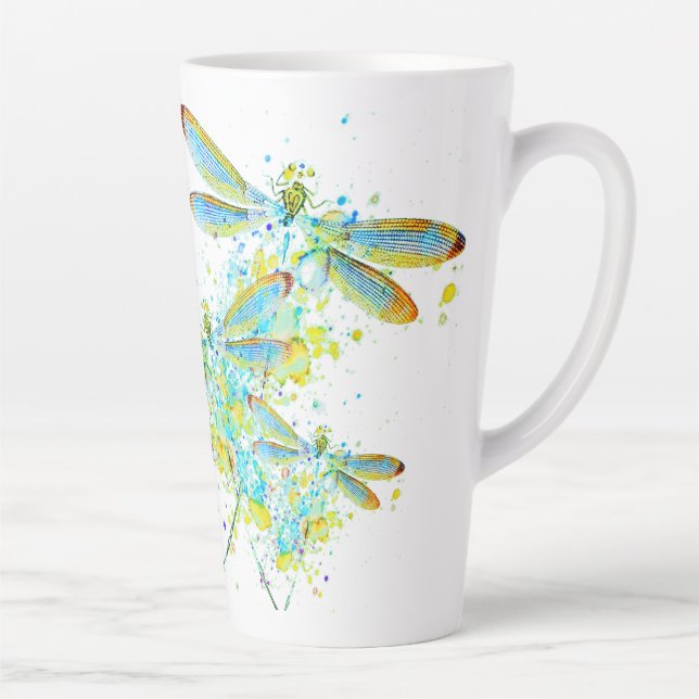Tasse Latte Turquoise éclaboussure de libellule (Droite)