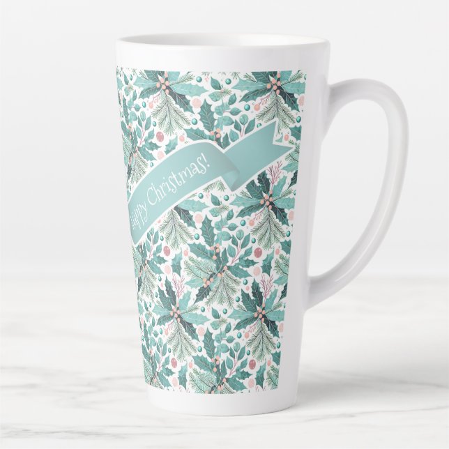 Tasse Latte Turquoise Noël Holly Berries Motif#17 ID1009 (Droite)