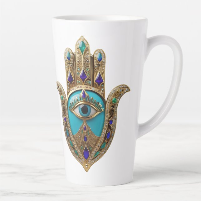 Tasse Latte Turquoise Troisième Œil Hamsa (Droite)