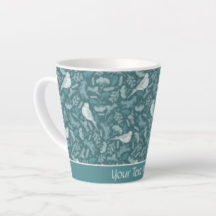 Tasse Latte Turquoise vert brillant hiver blanc d'oiseau