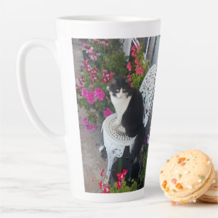 Tasse Latte Tuxedo Chat Cute Jolie Fleurs Chats Anniversaire