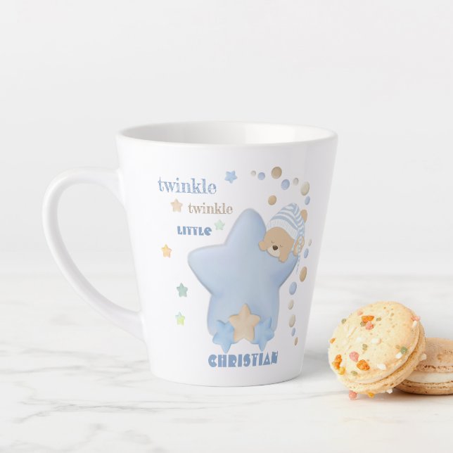 Tasse Latte Twinkle Twinkle Star Baby Boy Teddy Bear (En situation)