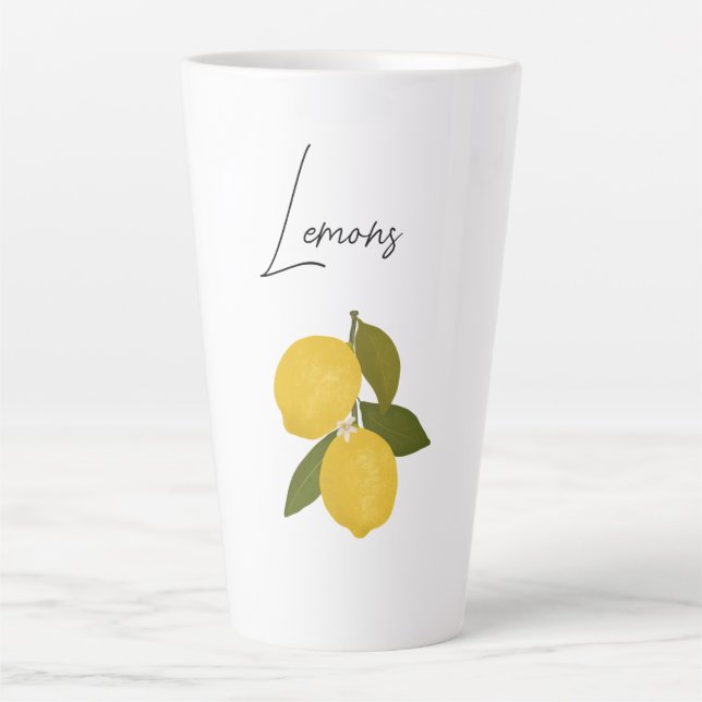Tasse Latte Two Lemons with Green Leaves | Fresh Citrus  (Devant)
