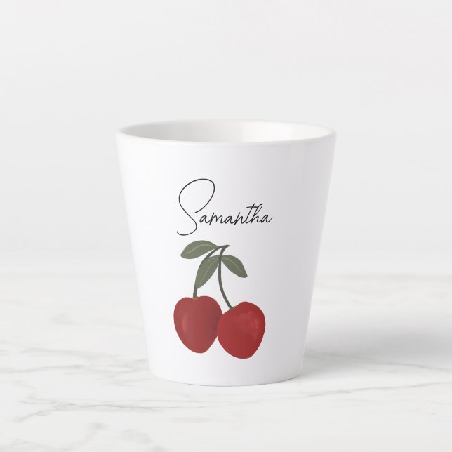 Tasse Latte Two Red Cherries Illustration | Cute Fruit Art  (Devant)