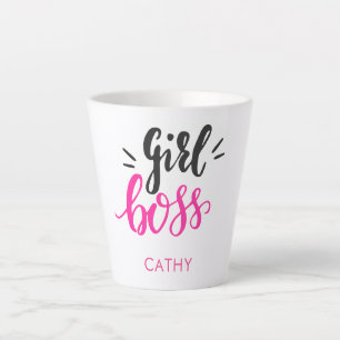 Tasse Latte Typographie Boss de marque personnalisée Pink Noir