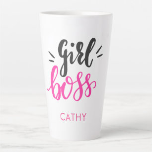Tasse Latte Typographie Boss de marque personnalisée Pink Noir