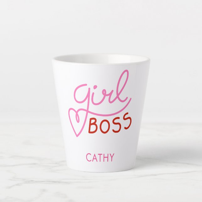Tasse Latte Typographie Boss de marque personnalisée Pink Red  (Devant)