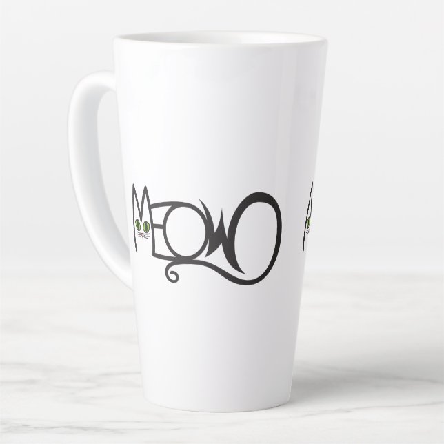 Tasse Latte Typographie de chat Miaou (Angle gauche)