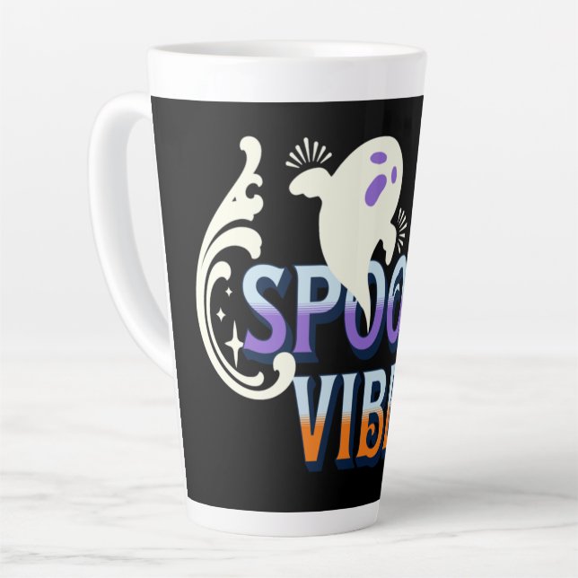 Tasse Latte Typographie de lettrage fantôme d'Halloween avec d (Angle gauche)