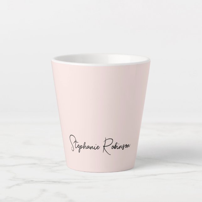 Tasse Latte Typographie de nom de monogramme rose moderne blus (Devant)