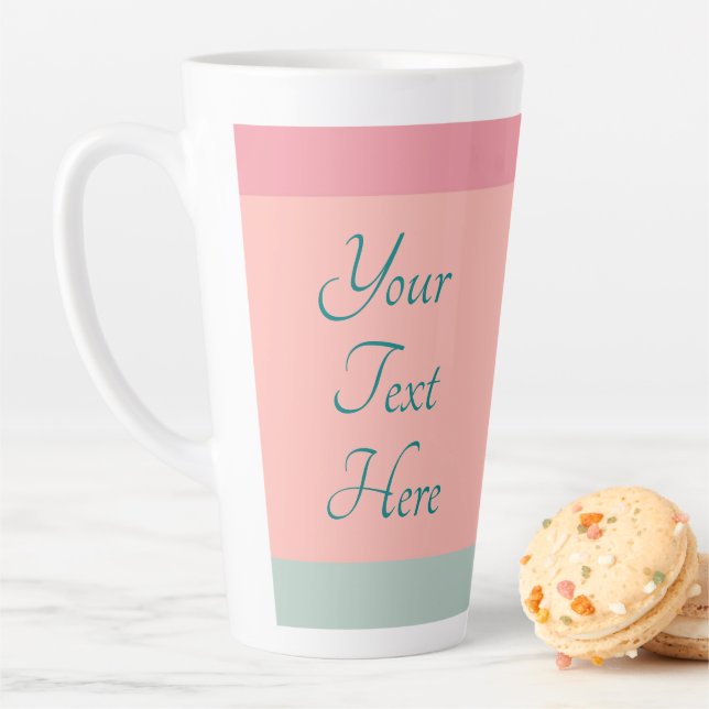 Tasse Latte Typographie de texte personnalisée Pink Peach Turq (En situation)