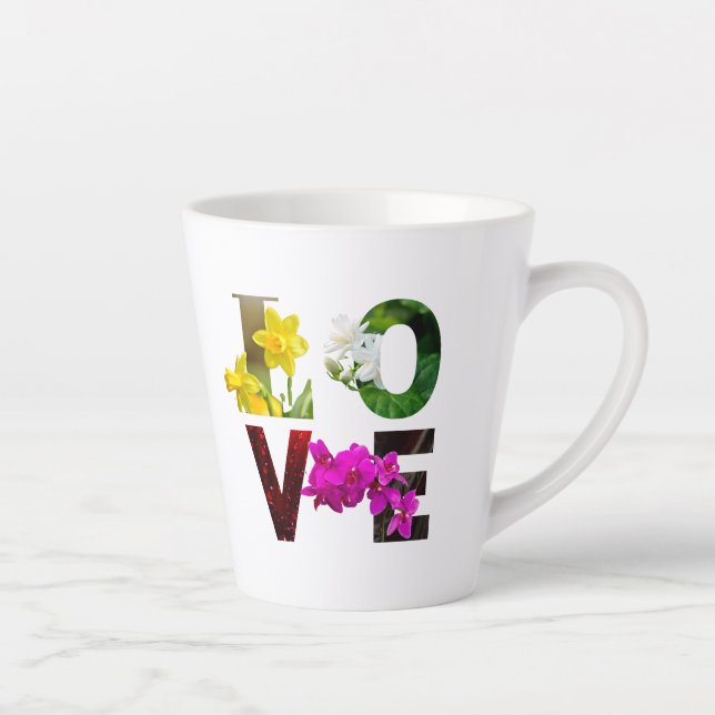 Tasse Latte Typographie florale AMOUR  (Droite)