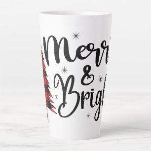 Tasse Latte Typographie Joyeuse et Lumineuse Arbre à Carreaux