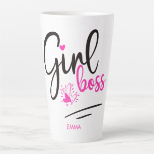 Tasse Latte Typographie moderne de fille Boss amusante Pink Co