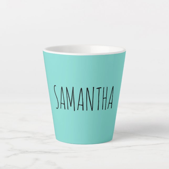 Tasse Latte Typographie moderne Nom Bleu Vert (Devant)