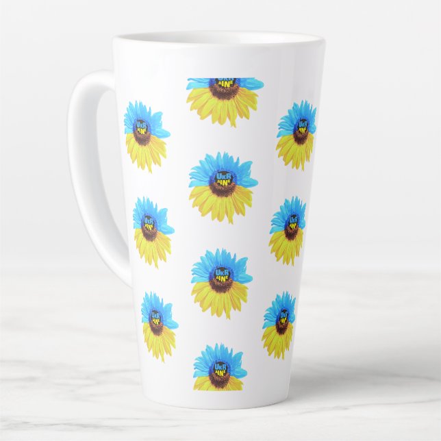 Tasse Latte Ukraine aquarelle tournesol bleu jaune drapeau (Angle gauche)