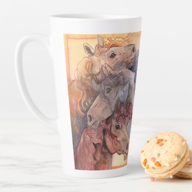 Tasse Latte Un avec le Herd Watercolor Horses (En situation)
