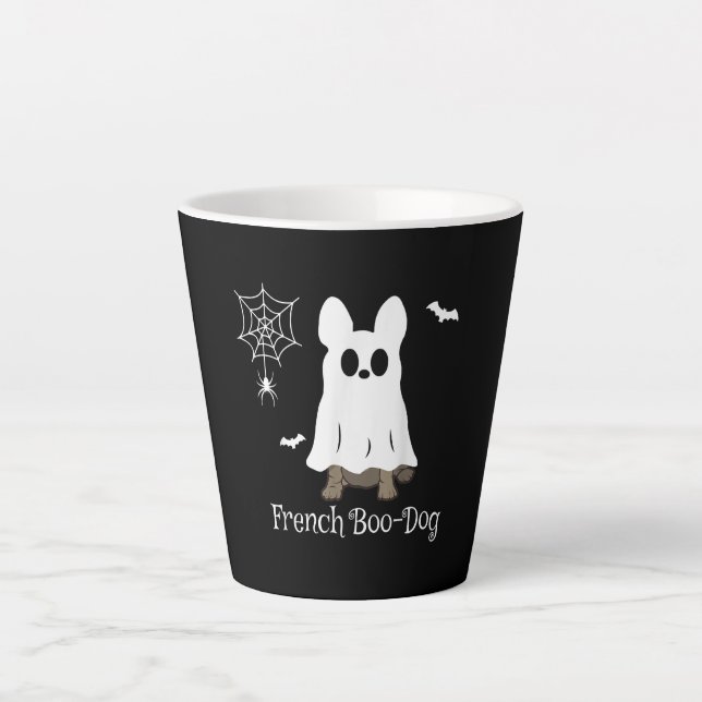 Tasse Latte Un chien de taureau français à Halloween (Devant)