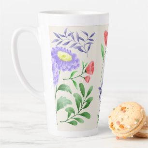 Tasse Latte Un ensemble de fleurs peintes à l'aquarelle 