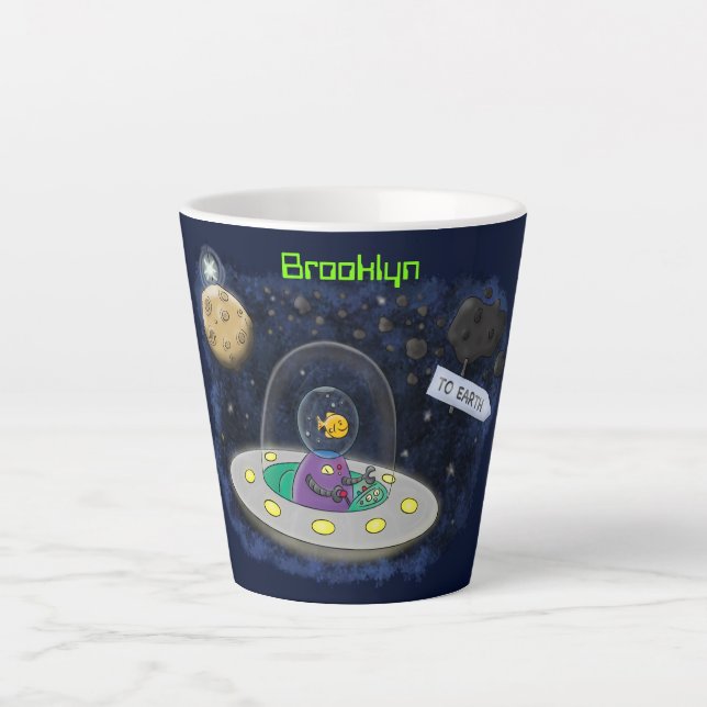 Tasse Latte Un joli poisson heureux dans l'espace dessin animé (Devant)