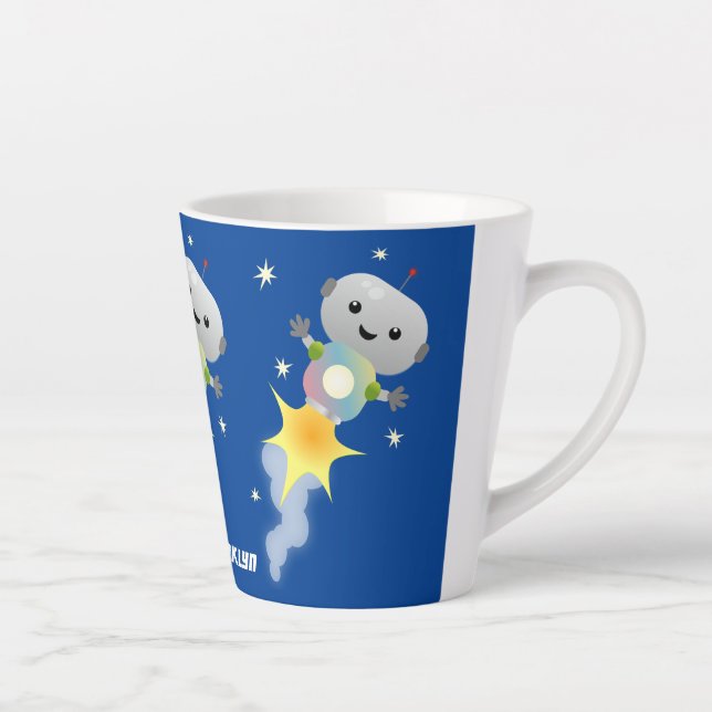 Tasse Latte Un mignon robot volant dans l'espace dessin animé (Droite)