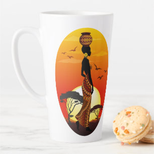 Tasse Latte Une belle femme africaine Silhouette sur les solei