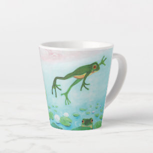 Tasse Latte Une Grenouille S'Enfonce Dans L'Étang Illustration