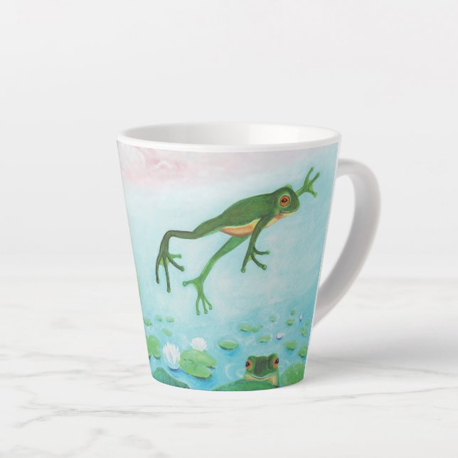Tasse Latte Une Grenouille S'Enfonce Dans L'Étang Illustration (Angle droit)