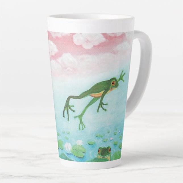 Tasse Latte Une Grenouille S'Enfonce Dans L'Étang Illustration (Angle droit)