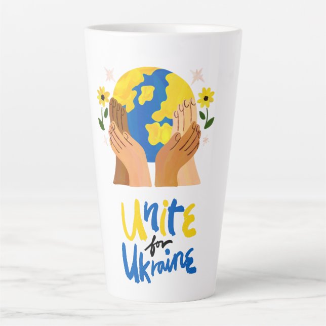 Tasse Latte Une unité mondiale pour l'Ukraine (Devant)