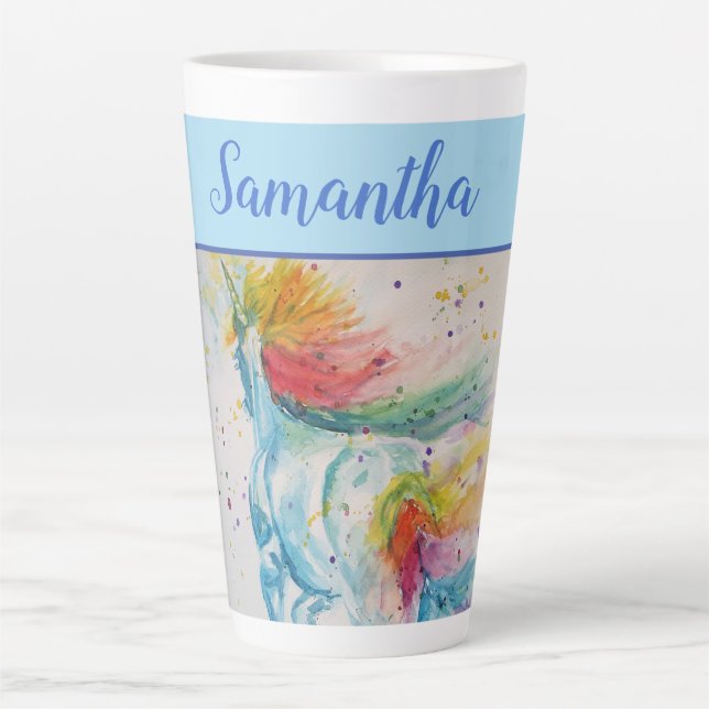 Tasse Latte Unicorn Aquarelle mignonne Filles Whimsical Nom Ar (Devant)