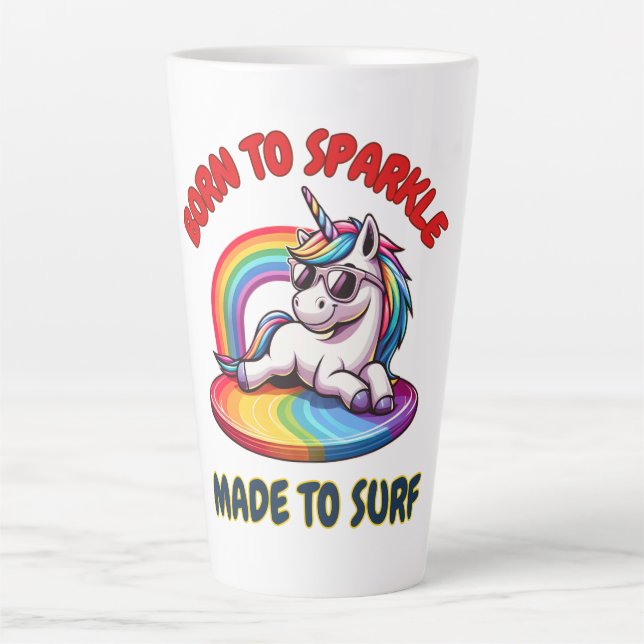 Tasse Latte Unicorn Surfer Rainbow Surfing Cool (Devant)
