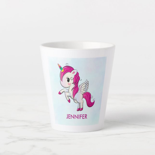 Tasse Latte Unicorne rose mignonne avec ailes (Devant)