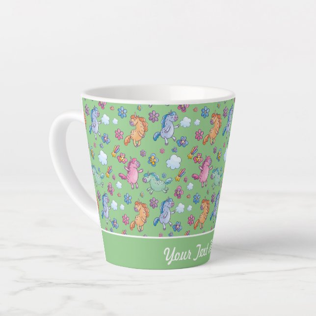 Tasse Latte Unicornes lunaires et jolies fleurs lumineuses (Angle gauche)