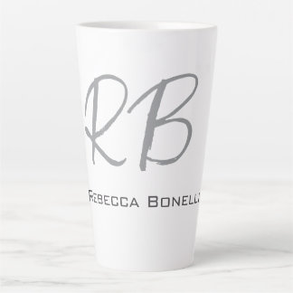 Tasse Latte Unique Monogramme gris blanc moderne