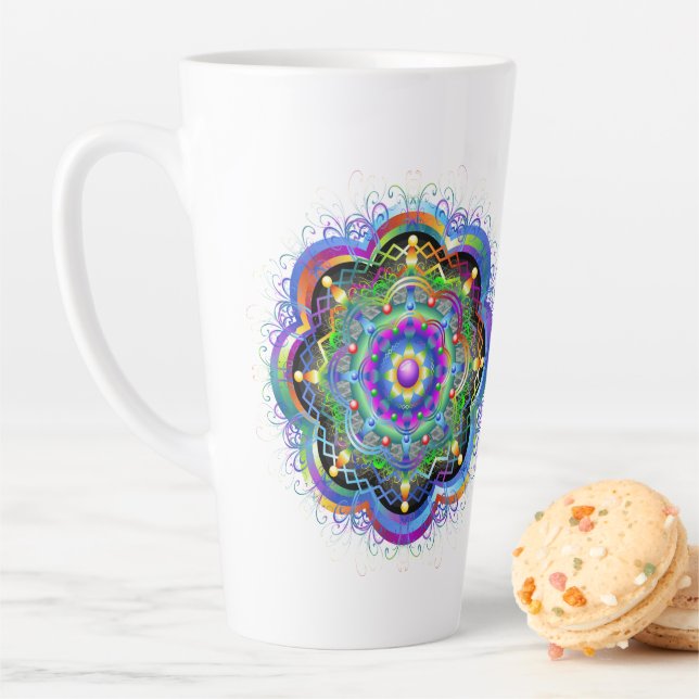 Tasse Latte Univers Mandala Couleurs Psychédéliques (En situation)