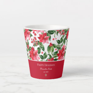 Tasse Latte Vacances de Noël Personnalisé Poinsettia Motif