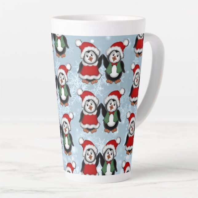 Tasse Latte Vacances des pingouins de Noël (Angle droit)