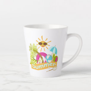 Tasse Latte Vacances plage d'été soleil souriant en lunettes d