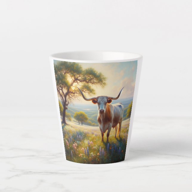 Tasse Latte Vache à landes du printemps du Texas (Devant)