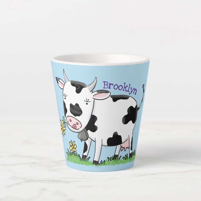 Tasse Latte Vache mignonne en vert dessin animé sur le terrain (Devant)
