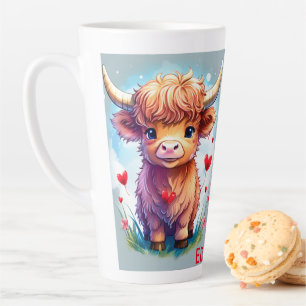 Tasse Latte Vache Whimsical Valentine Highland sur mesure,