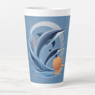Tasse Latte Vague de dauphin moderne – Art océanique futuriste