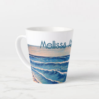 Tasse Latte Vagues de marée bleues nom personnalisé